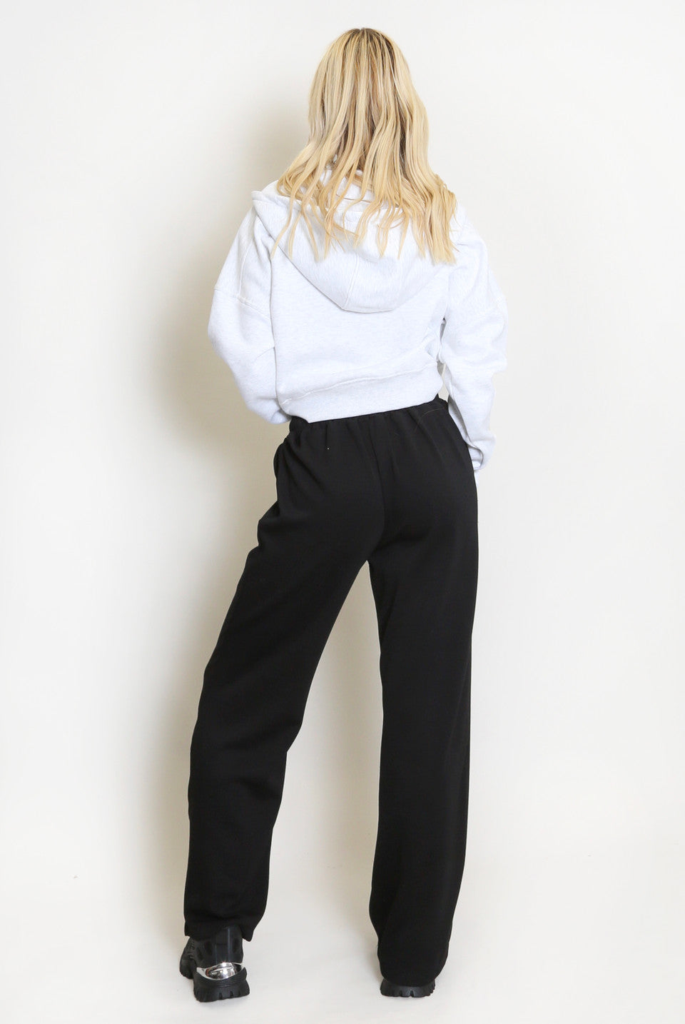 DANA WIDE LEG SEAM FRONT JOGGERS - BLACK