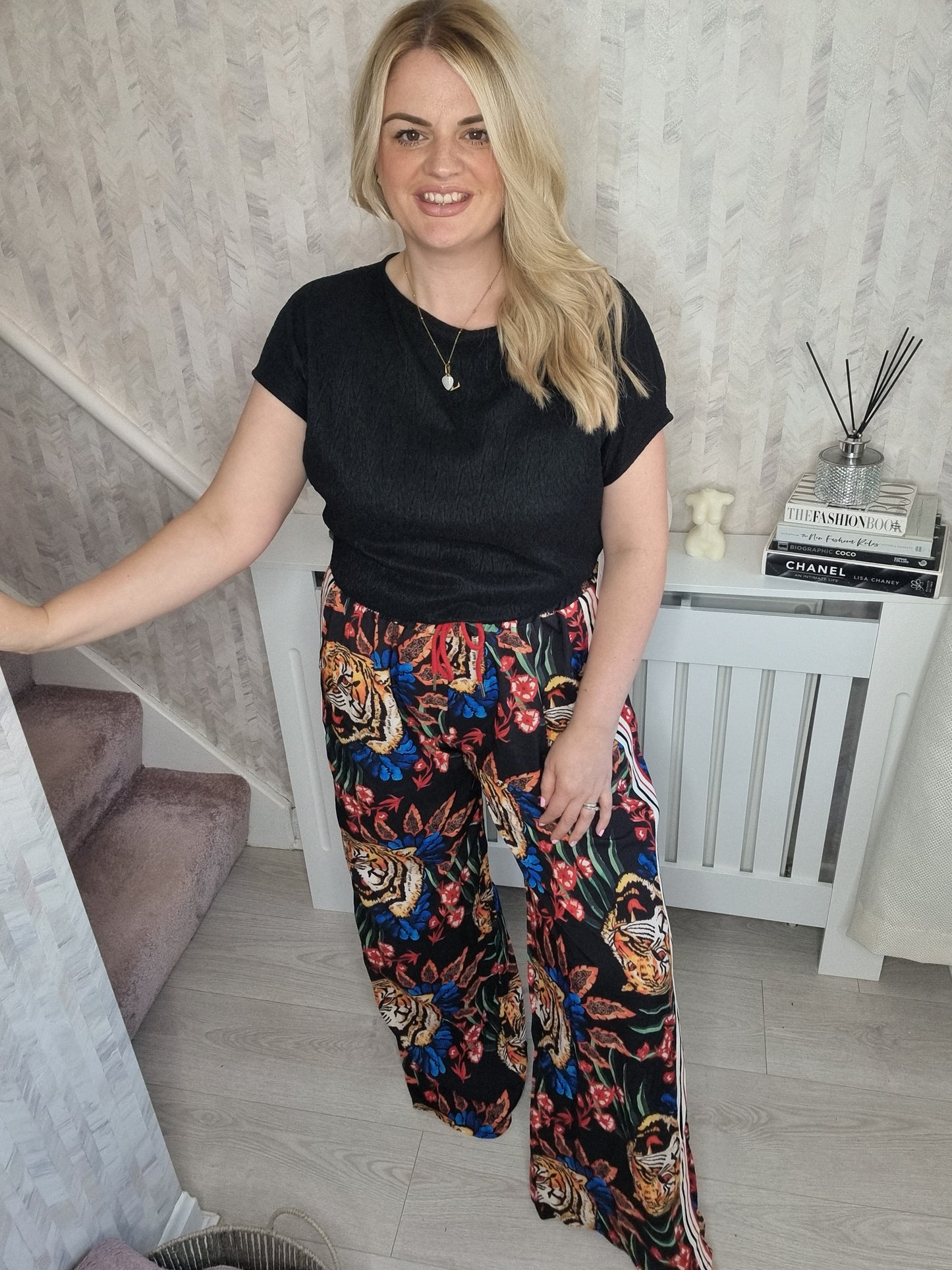 CHELSIE TIGER WIDE LEG PANTS WITH SIDE STRIP
