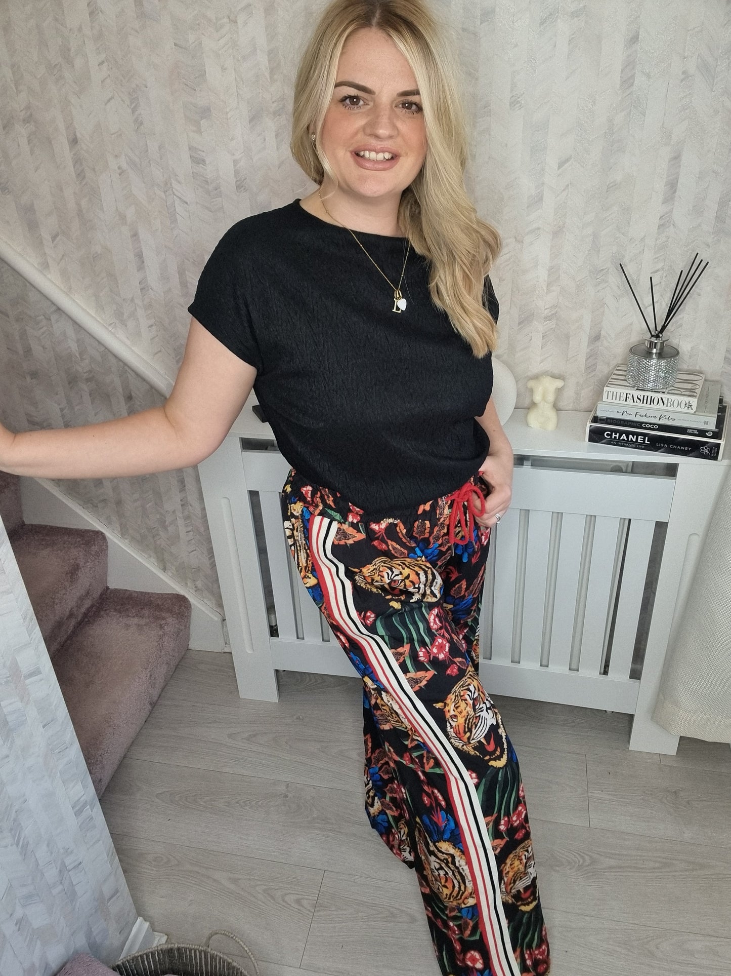 CHELSIE TIGER WIDE LEG PANTS WITH SIDE STRIP