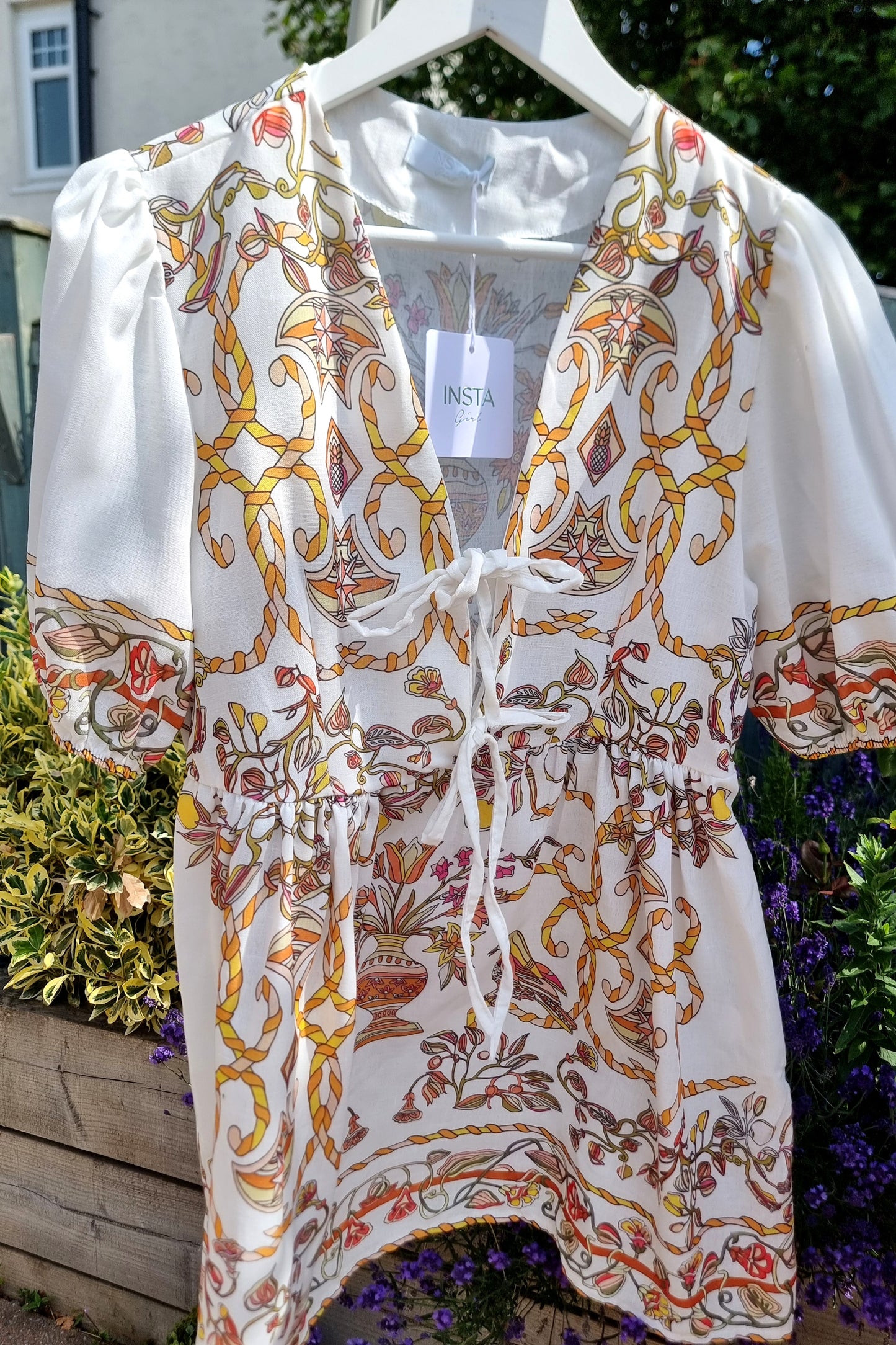 LILY TIE FRONT SMOCK DRESS - YELLOW