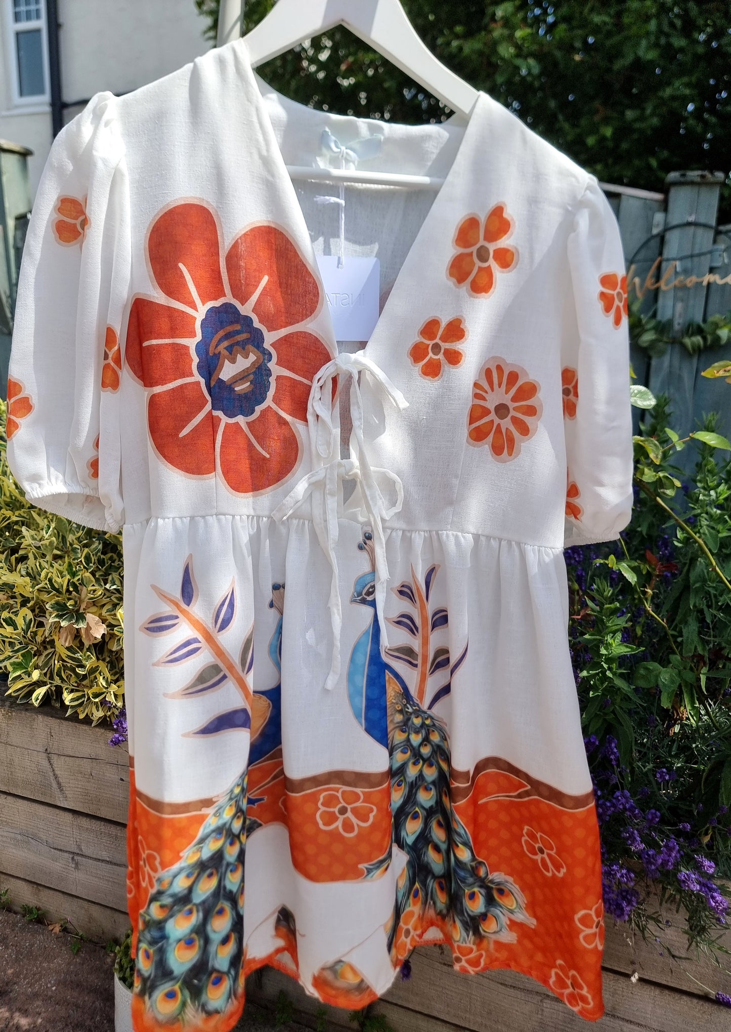 LILY TIE FRONT SMOCK DRESS - PEACOCK