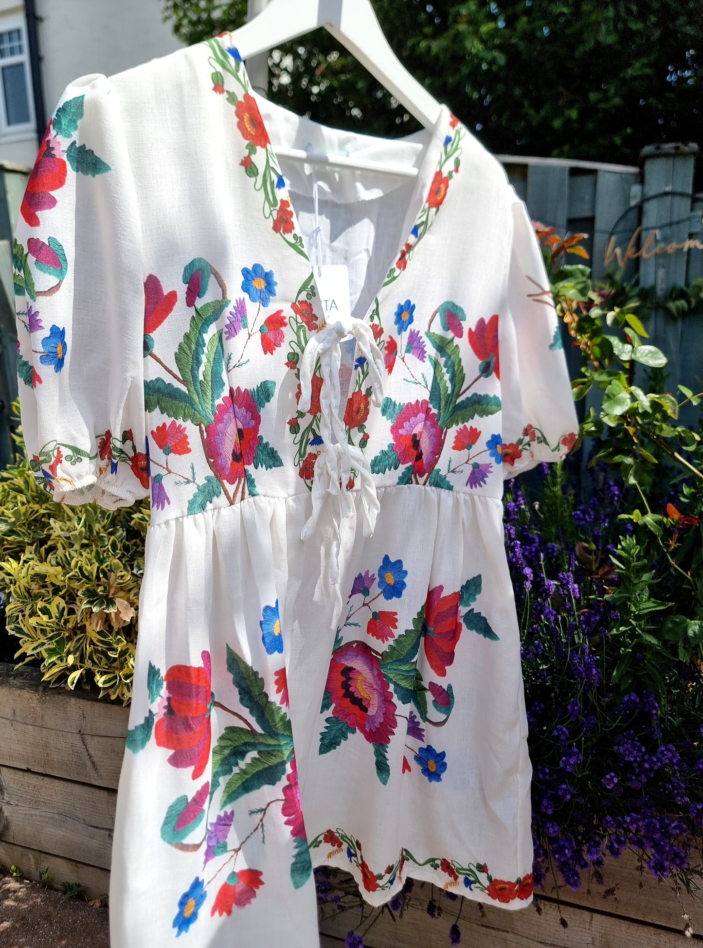 LILY TIE FRONT SMOCK DRESS - ROSE