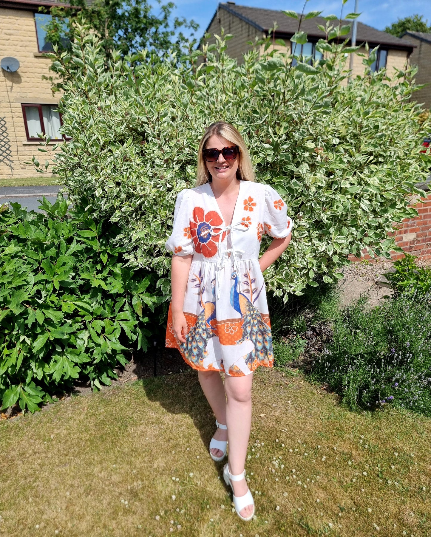 LILY TIE FRONT SMOCK DRESS - PEACOCK