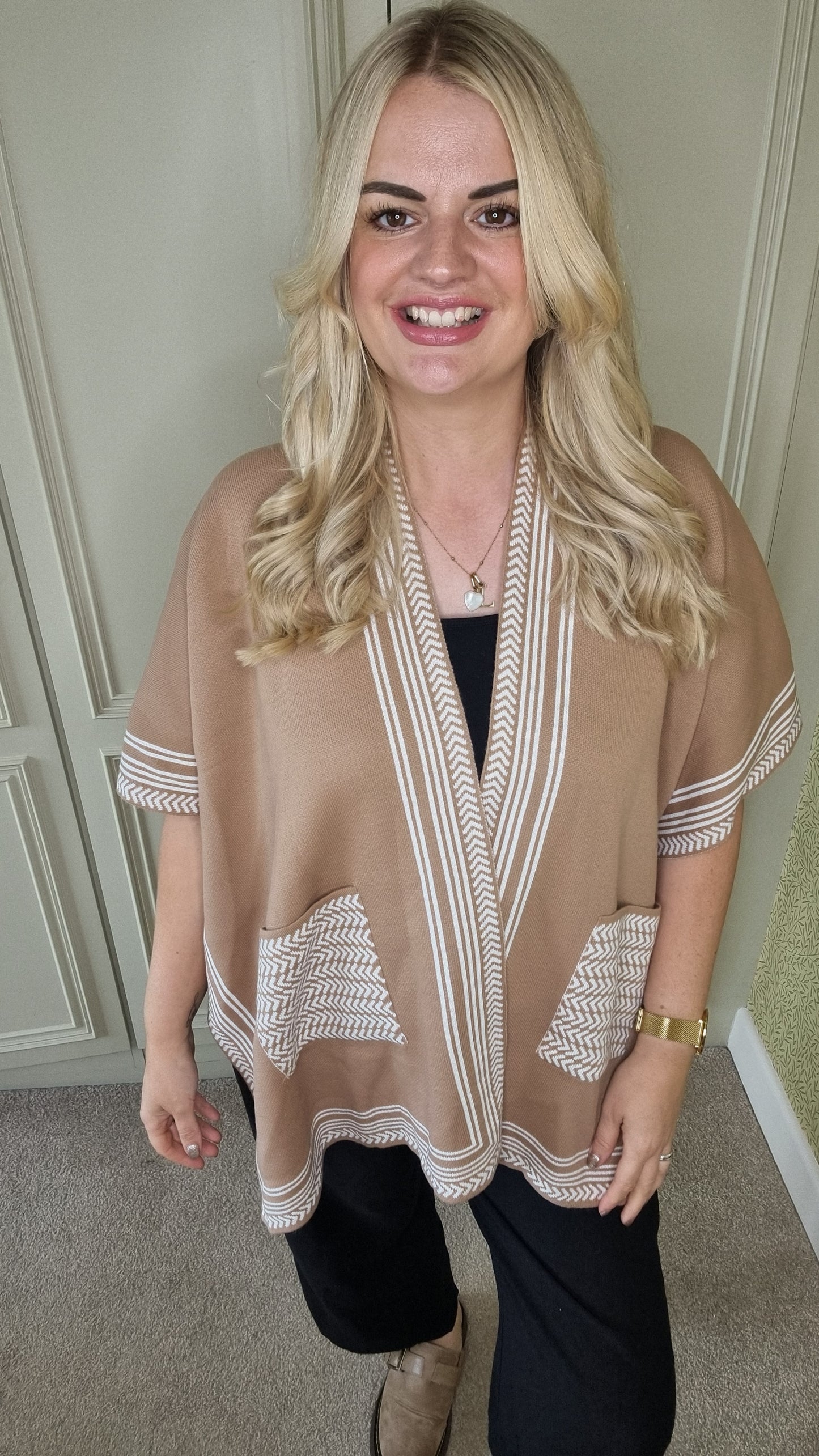 MARNIE OPEN PONCHO CARDIGAN - CAMEL