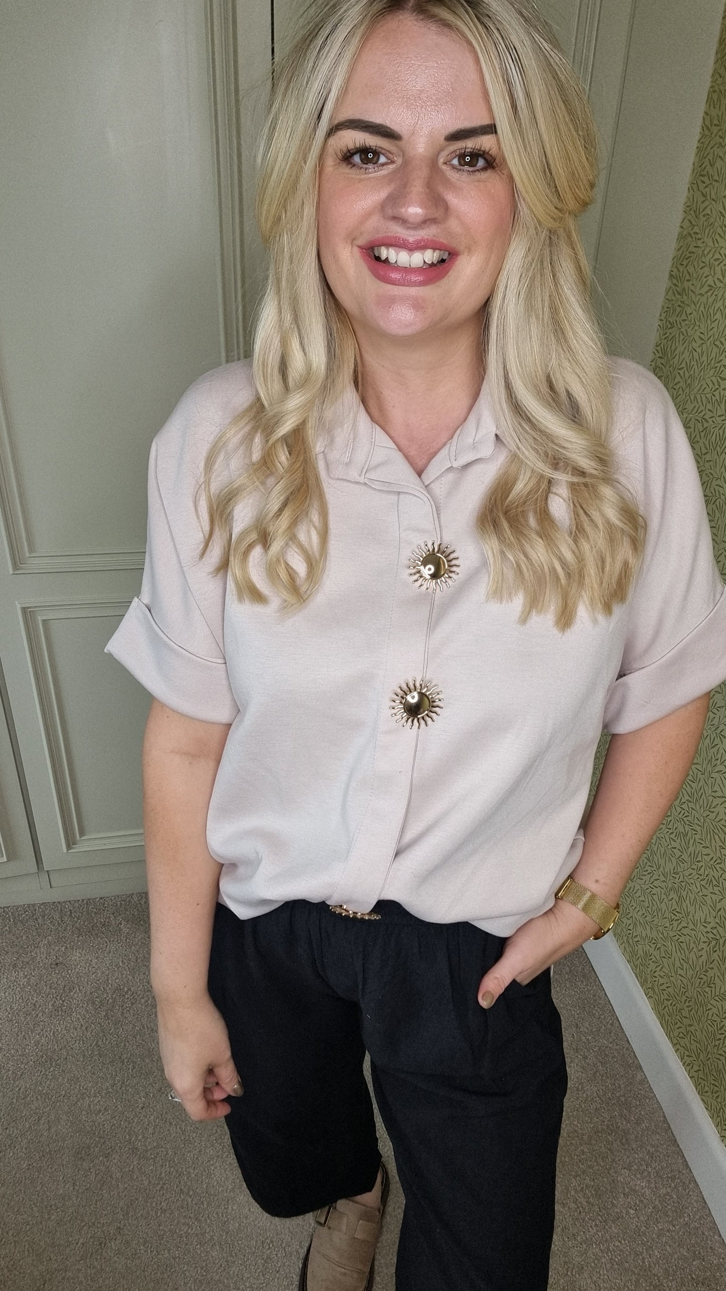 CLAUDIA GOLD SUN BUTTON LOOSE SHIRT - MOCHA
