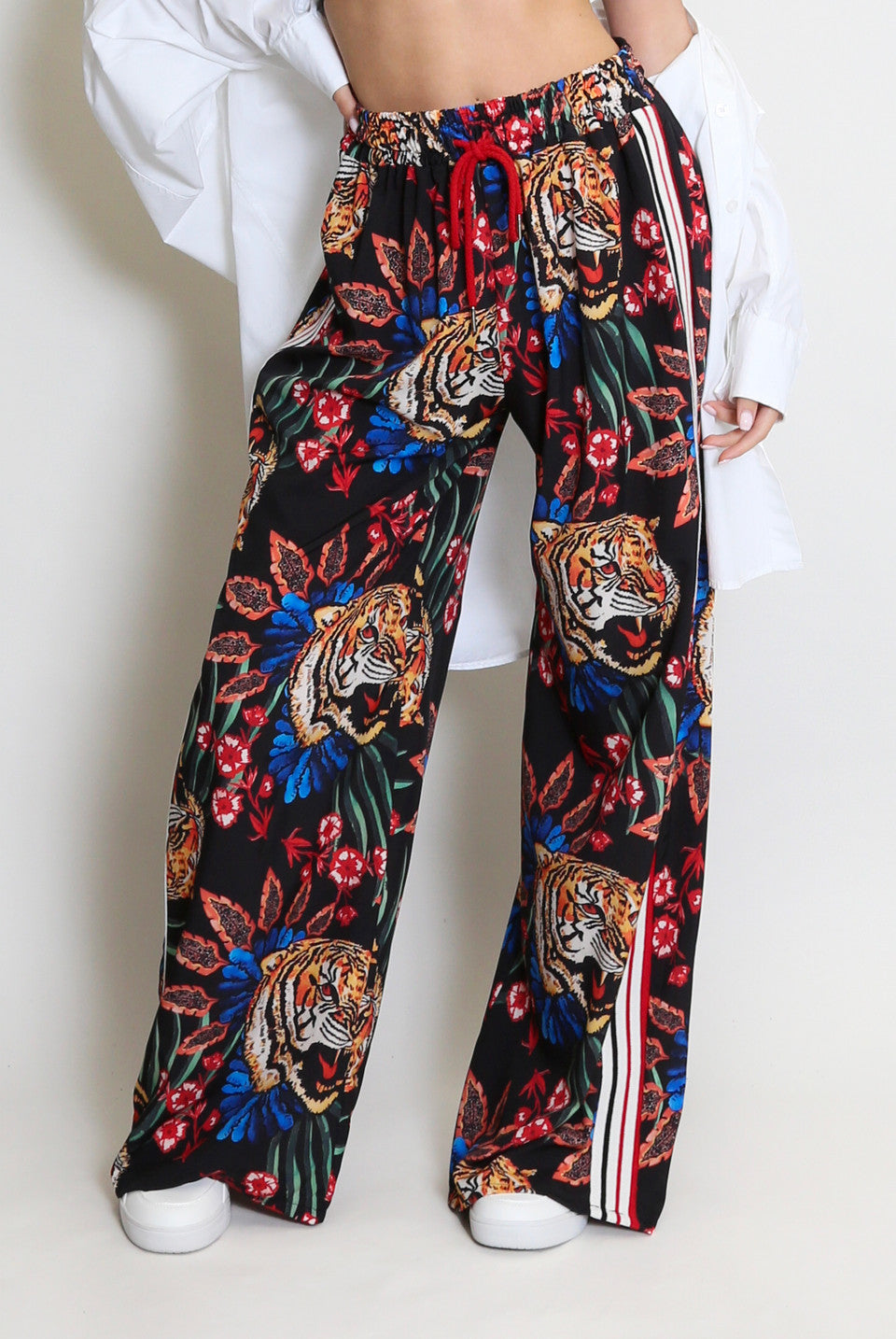 CHELSIE TIGER WIDE LEG PANTS WITH SIDE STRIP