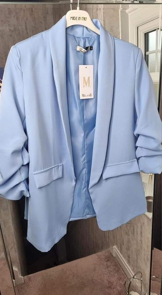 MELANIE RUCHED SLEEVE BLAZER - BABY BLUE (MORE COLOURS AVAILABLE)
