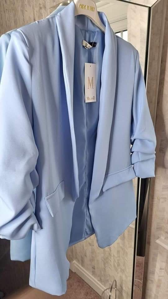 MELANIE RUCHED SLEEVE BLAZER - BABY BLUE (MORE COLOURS AVAILABLE)