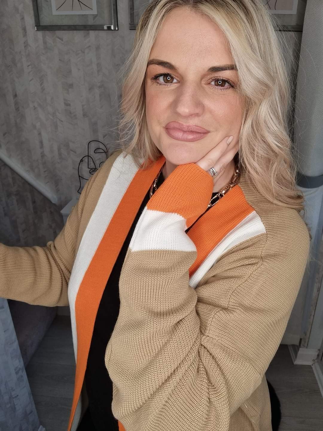HALLIE LONGLINE COLOUR BLOCK ORANGE BOARDER CARDIGAN (MORE COLOURS AVAILABLE)