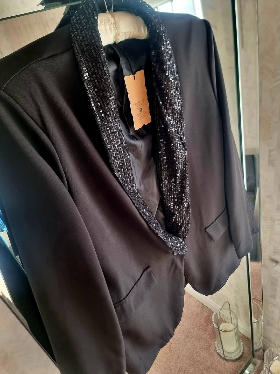 RHIAN SEQUIN LAPELS BLAZER - BLACK WITH BLACK SEQUINS