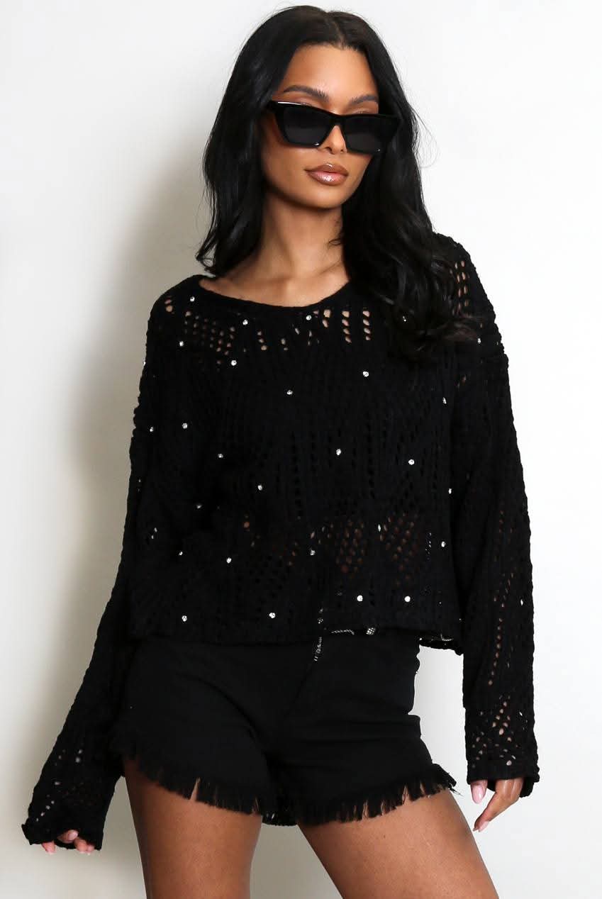 CONNIE CROCHET DIAMONTE TOP - BLACK