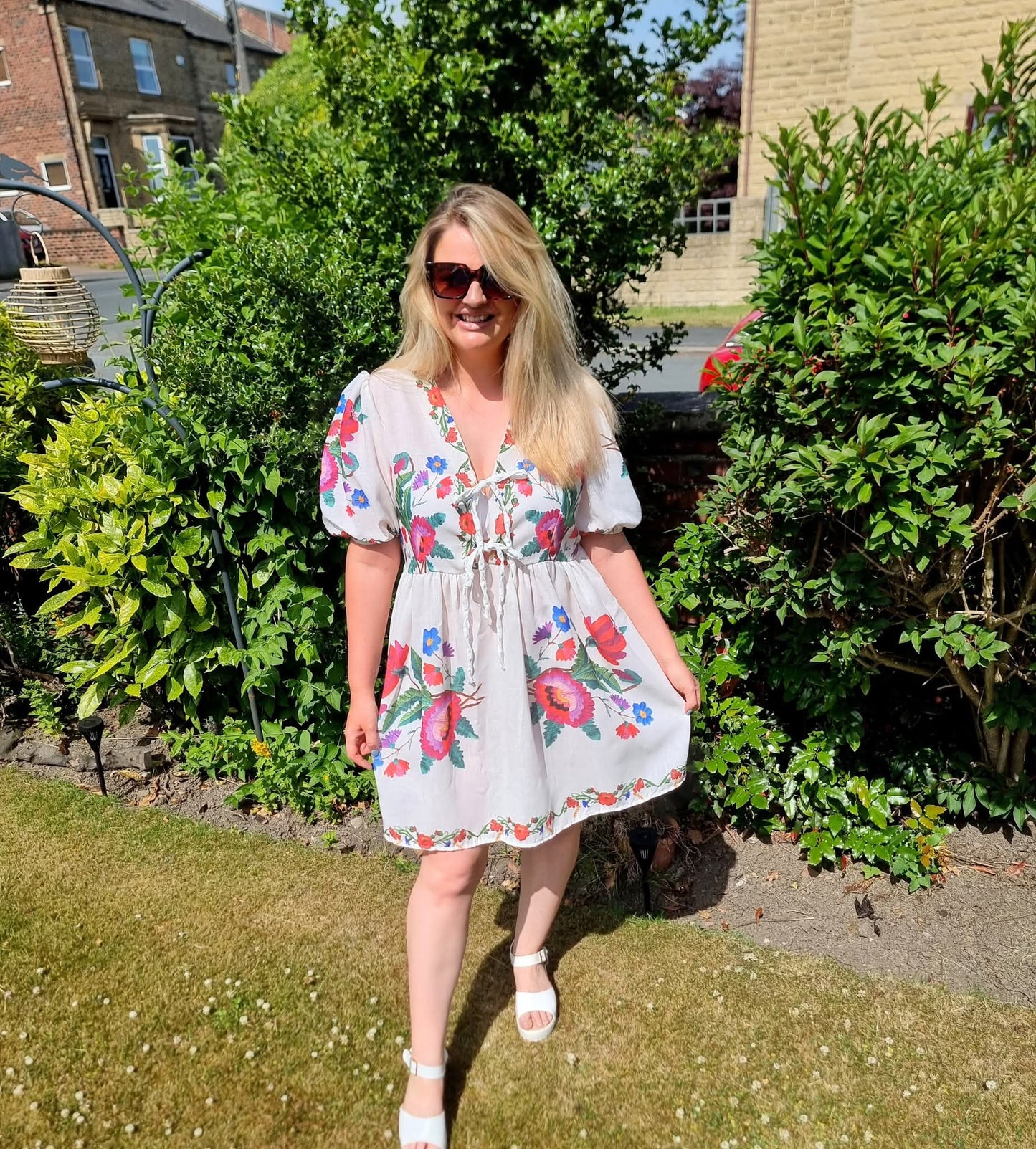 LILY TIE FRONT SMOCK DRESS - ROSE