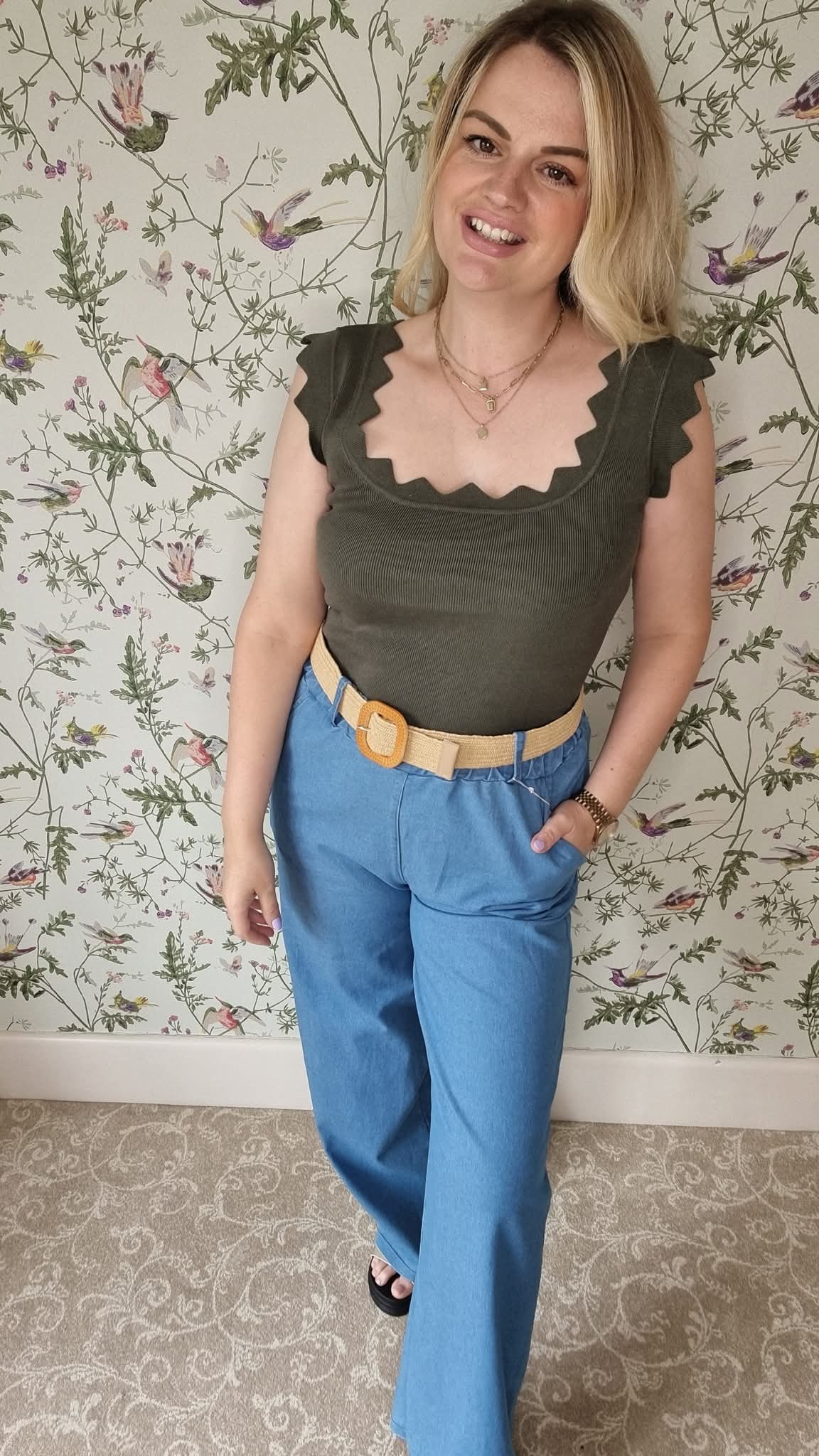 DAPHNE DENIM LOOK WIDE LEG BELTED PANTS - LIGHT