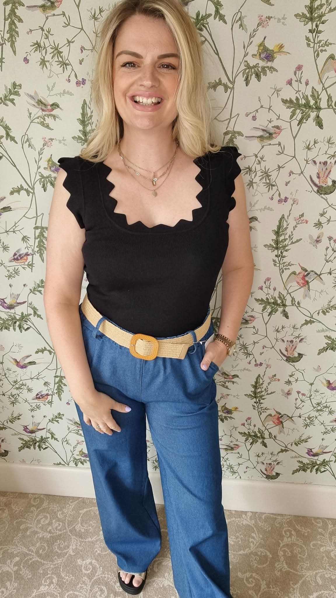 DAPHNE DENIM LOOK WIDE LEG BELTED PANTS - DARK