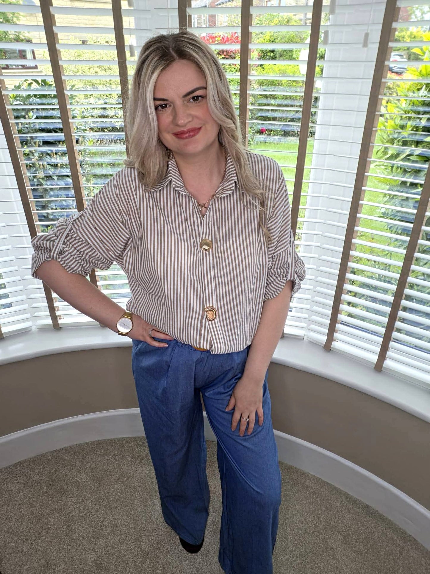 MARIA STRIPED GOLD BUTTON SHIRT