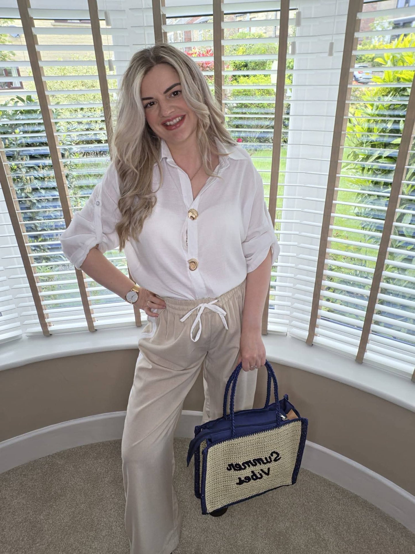 ANASTACIA WHITE GOLD BUTTON SUMMER SHIRT