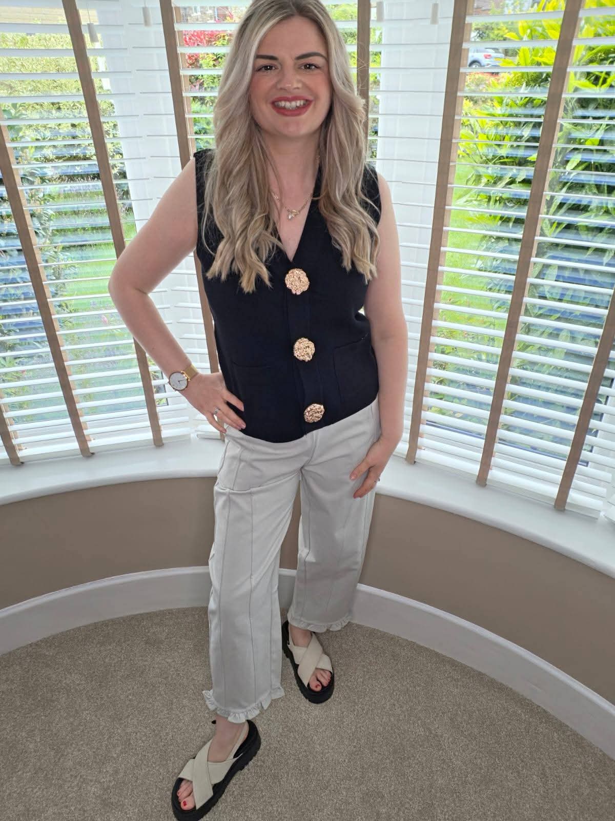 ROMY BLACK GOLD BUTTON POCKET FRONT WAISTCOAT