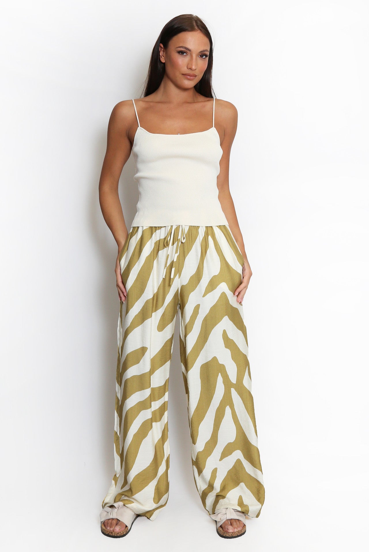 JUNE ZEBRA WIDE LEG PANTS - MUSTARD/KHAKI