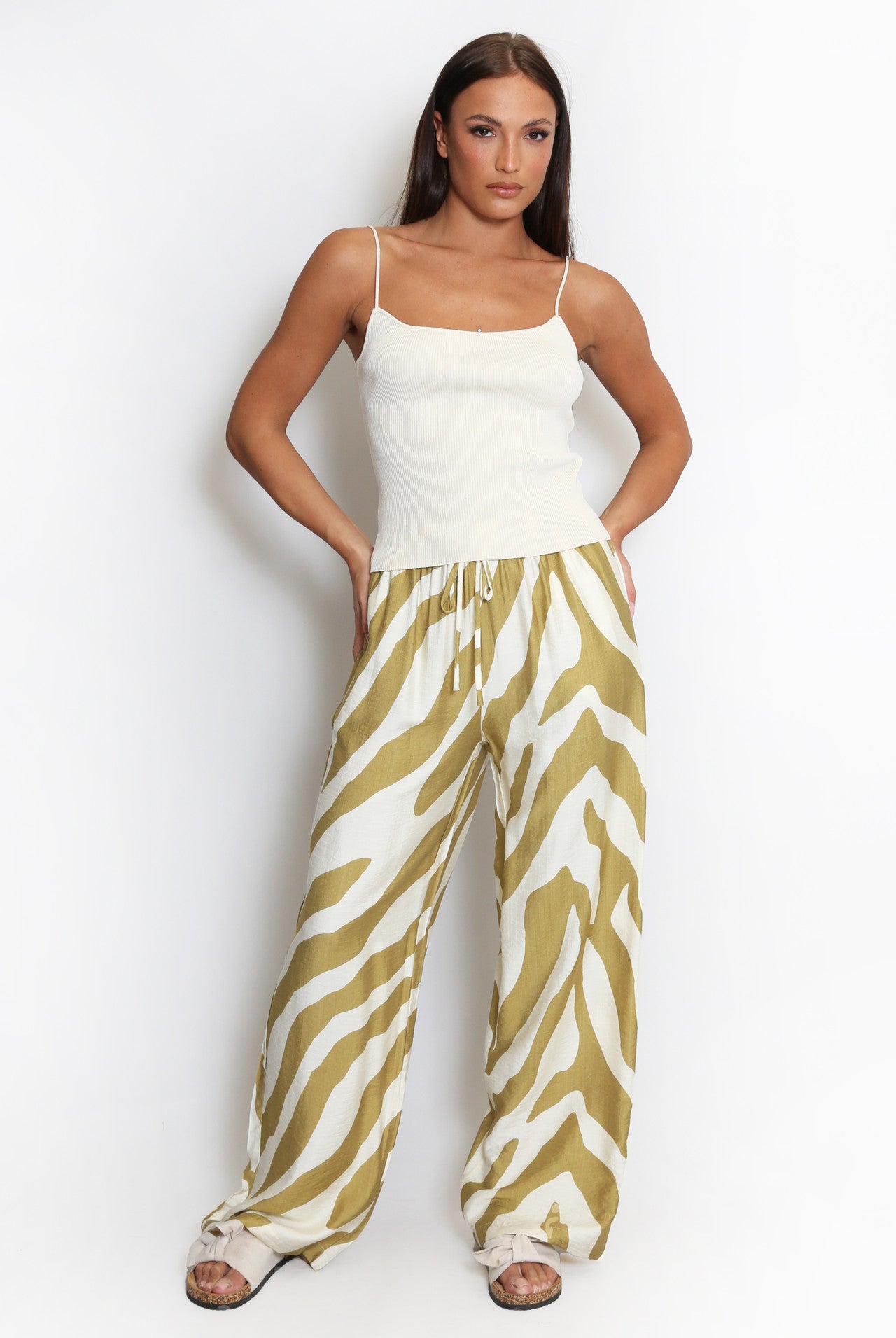 JUNE ZEBRA WIDE LEG PANTS - MUSTARD/KHAKI