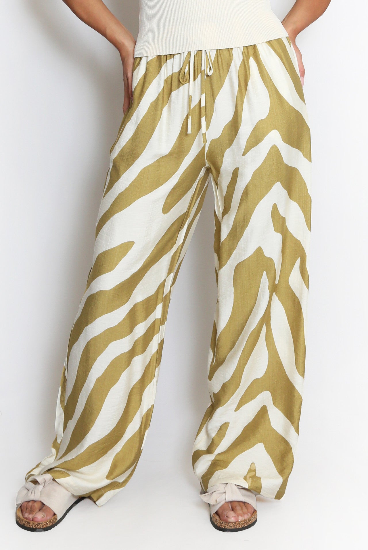 JUNE ZEBRA WIDE LEG PANTS - MUSTARD/KHAKI