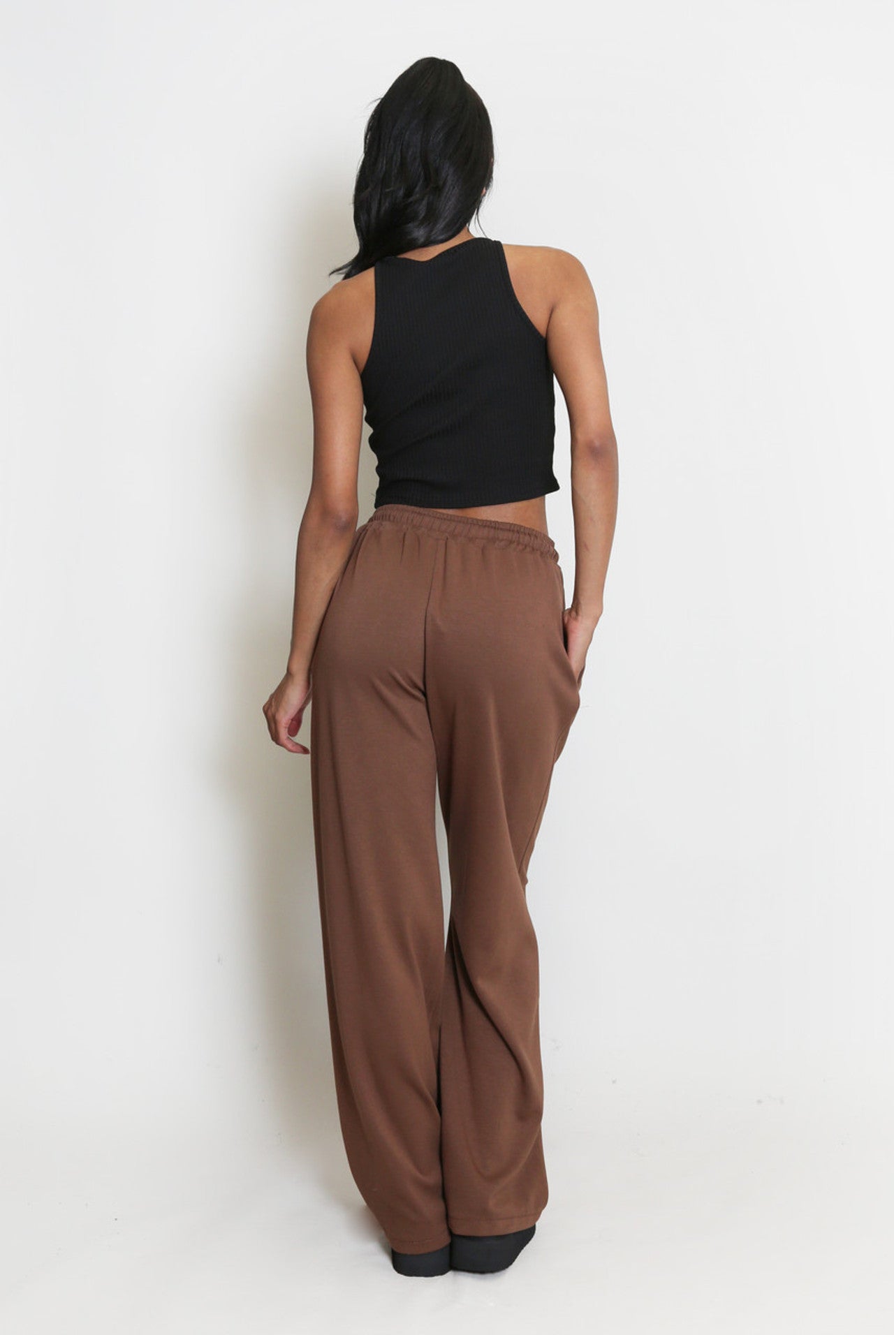 DANA WIDE LEG SEAM FRONT JOGGERS - BROWN