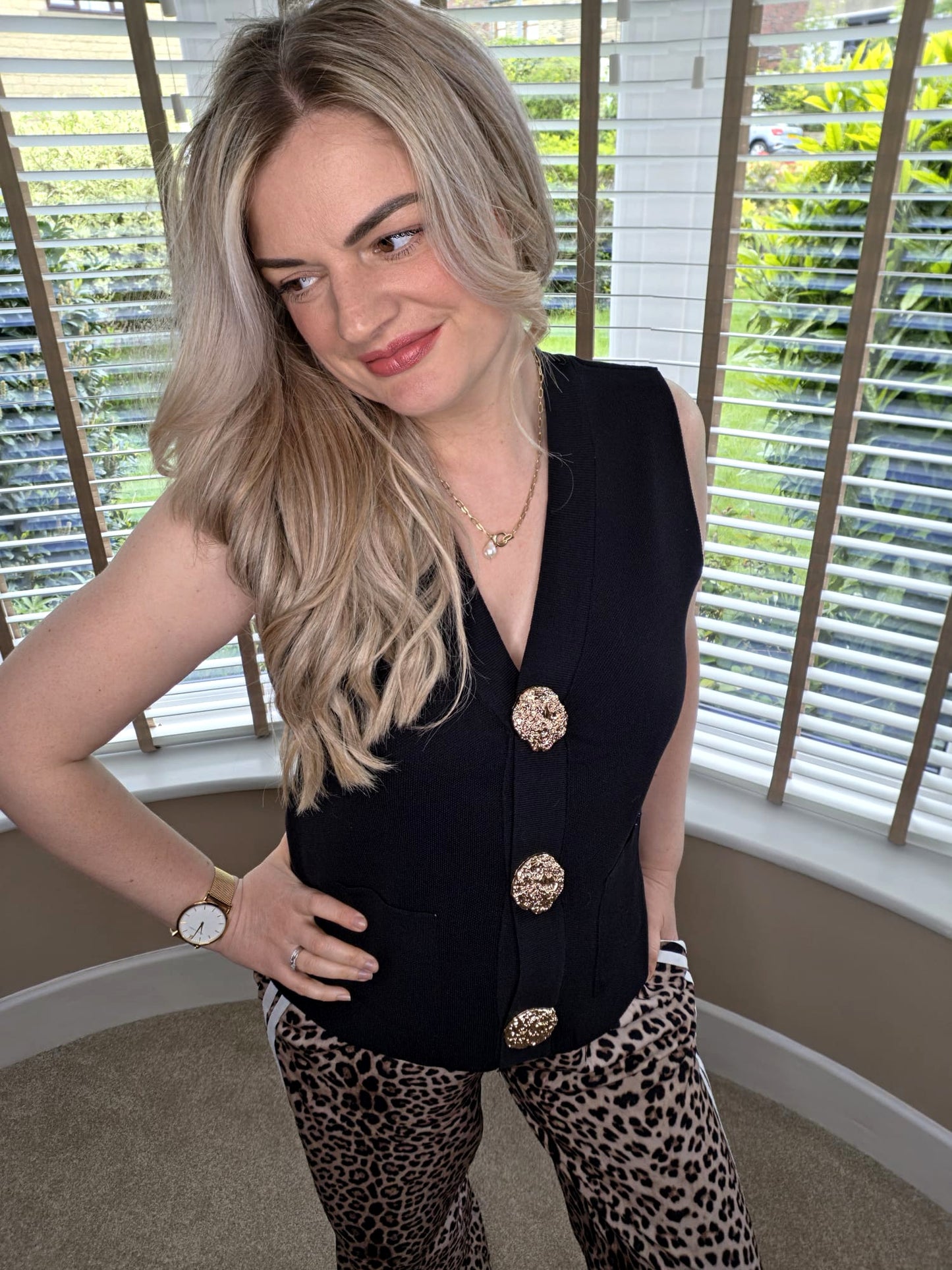 ROMY BLACK GOLD BUTTON POCKET FRONT WAISTCOAT