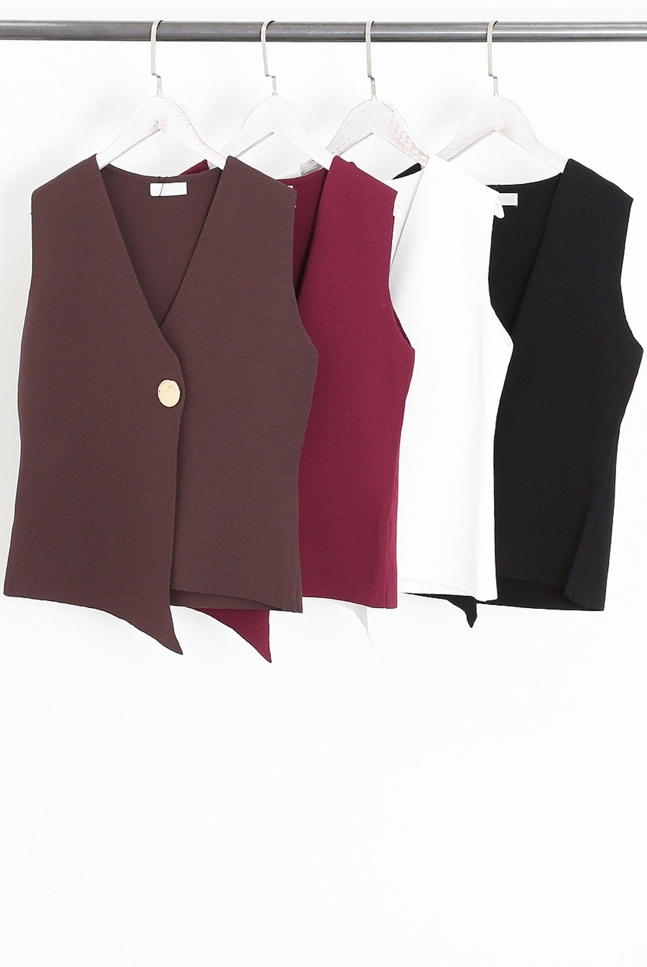 CHARLEY FINE KNIT ONE BUTTON ASYMMETRIC WAISTCOAT -BROWN