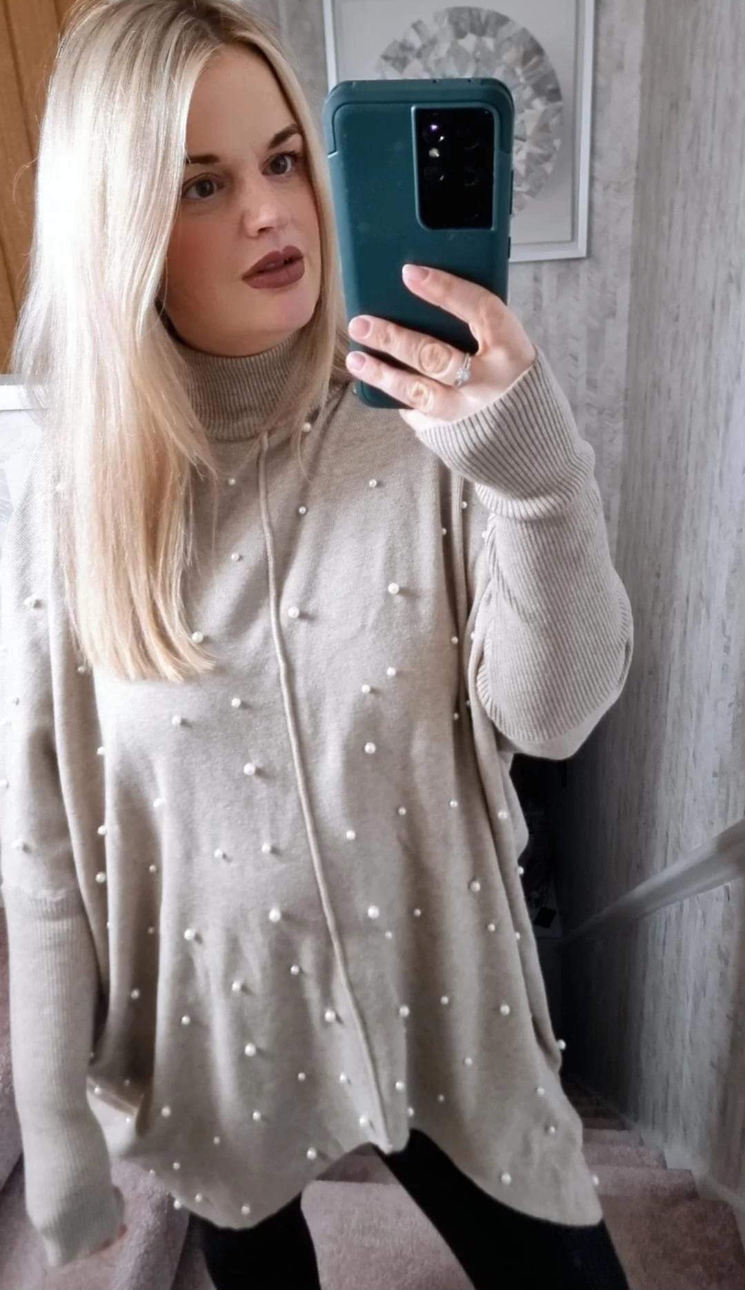 PEARL TAUPE PEARL EMBROIDED HIGH NECK JUMPER (MORE COLOURS AVAILABLE)