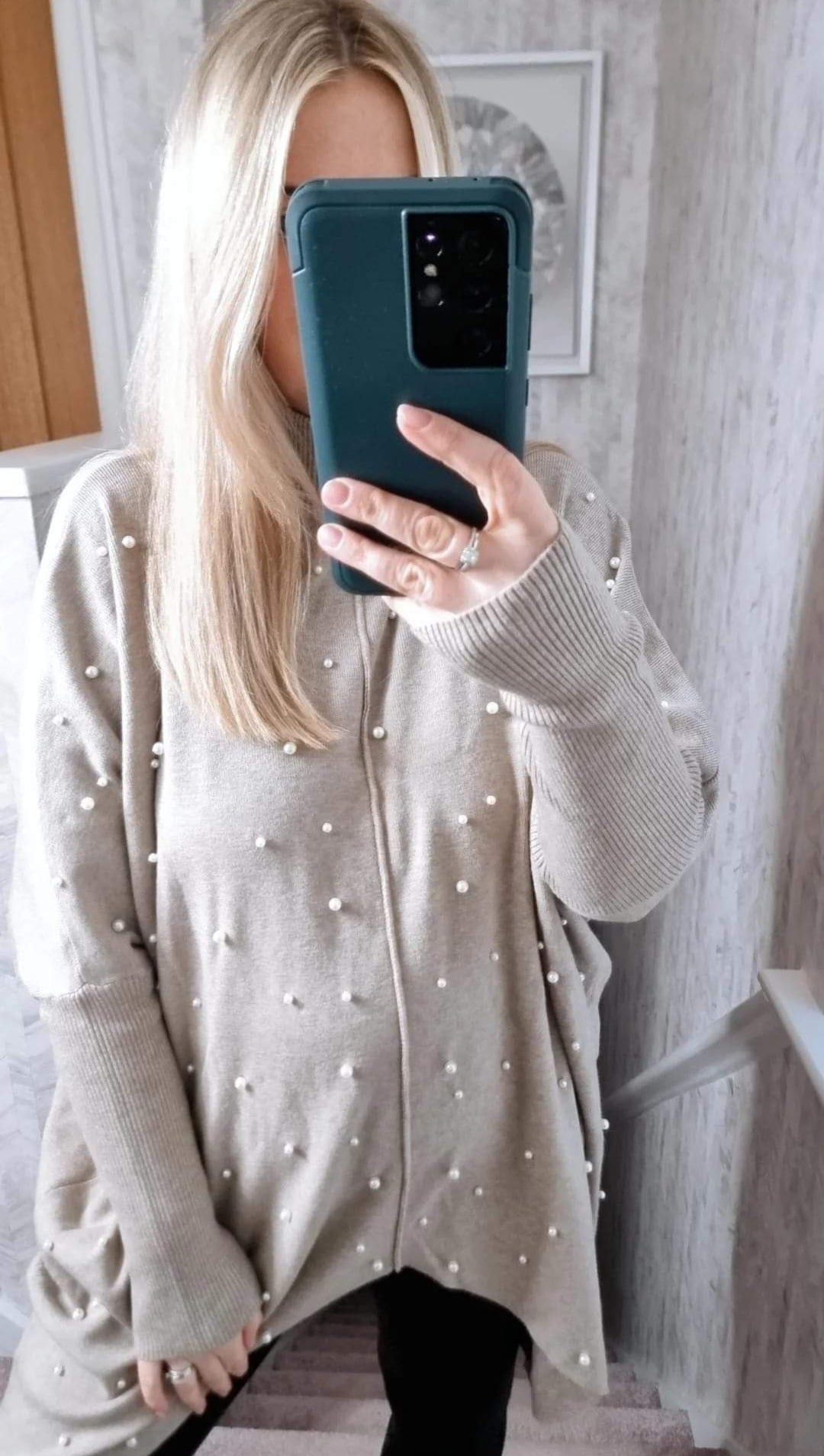 PEARL TAUPE PEARL EMBROIDED HIGH NECK JUMPER (MORE COLOURS AVAILABLE)