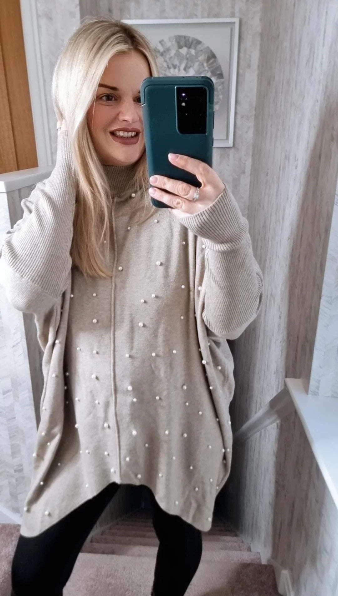 PEARL TAUPE PEARL EMBROIDED HIGH NECK JUMPER (MORE COLOURS AVAILABLE)