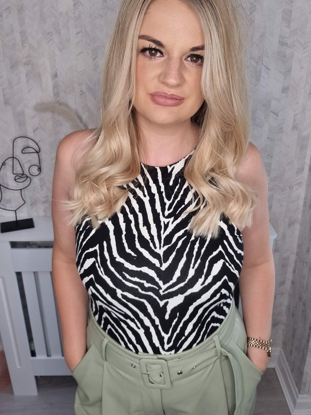 UNA RACER NECK ZEBRA PRINT BODYSUIT