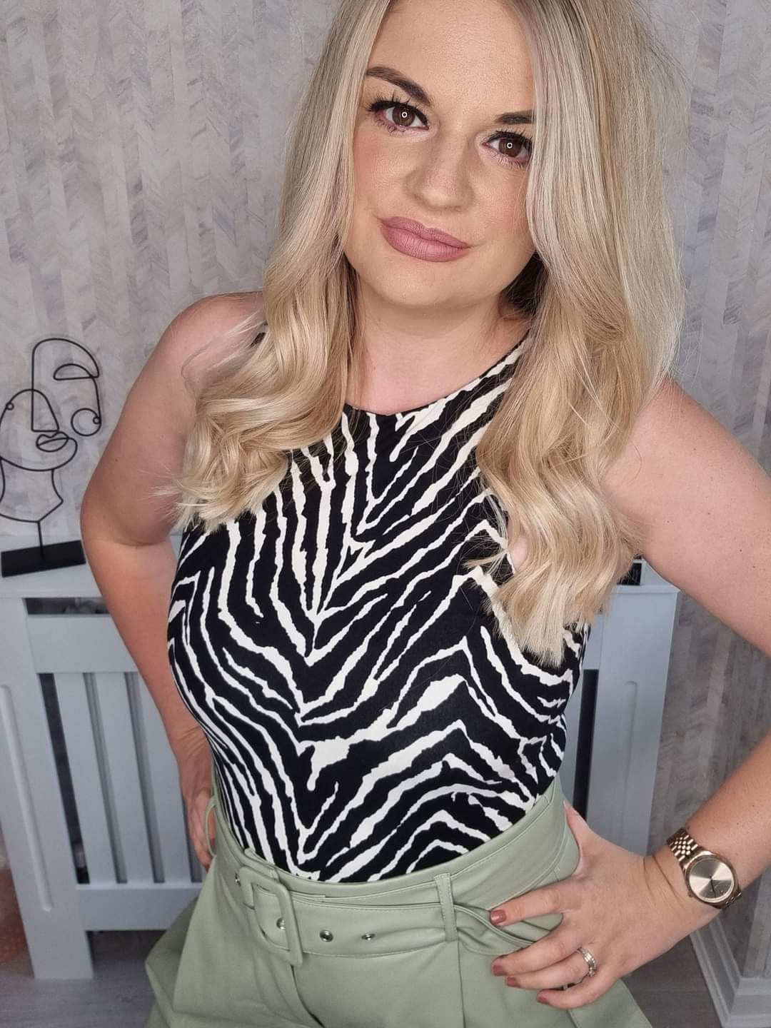 UNA RACER NECK ZEBRA PRINT BODYSUIT