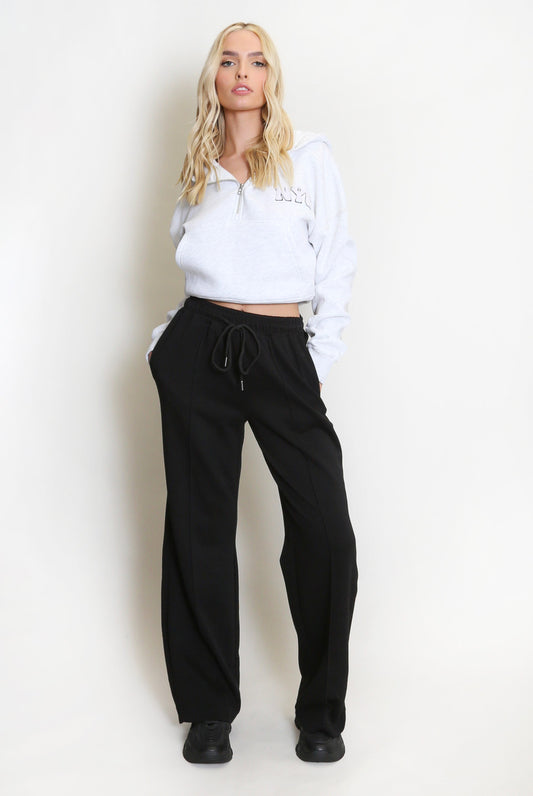 DANA WIDE LEG SEAM FRONT JOGGERS - BLACK