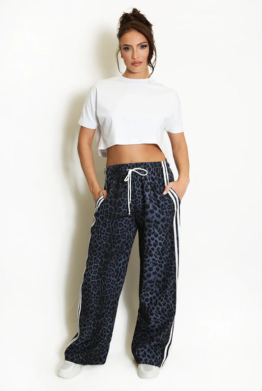 ANNA LOOSE FIT LEOPARD PANTS - BLACK