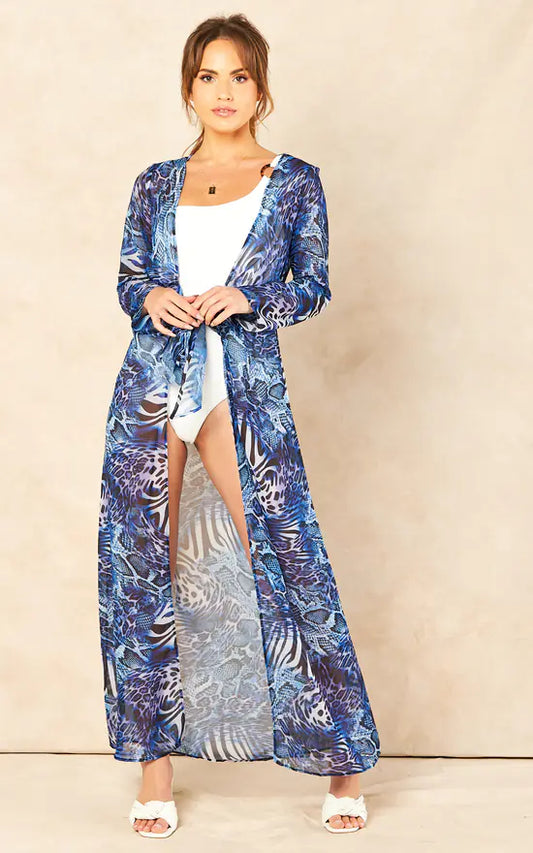 MEGAN LEOPARD LONG KAFTAN - BLUE