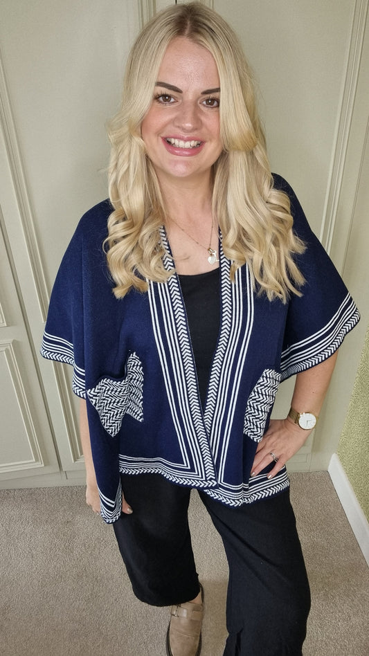 MARNIE OPEN PONCHO CARDIGAN - NAVY