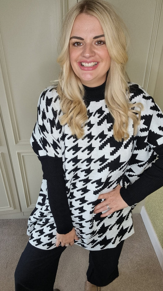 MARIA DOG TOOTH HIGH NECK JUMPER