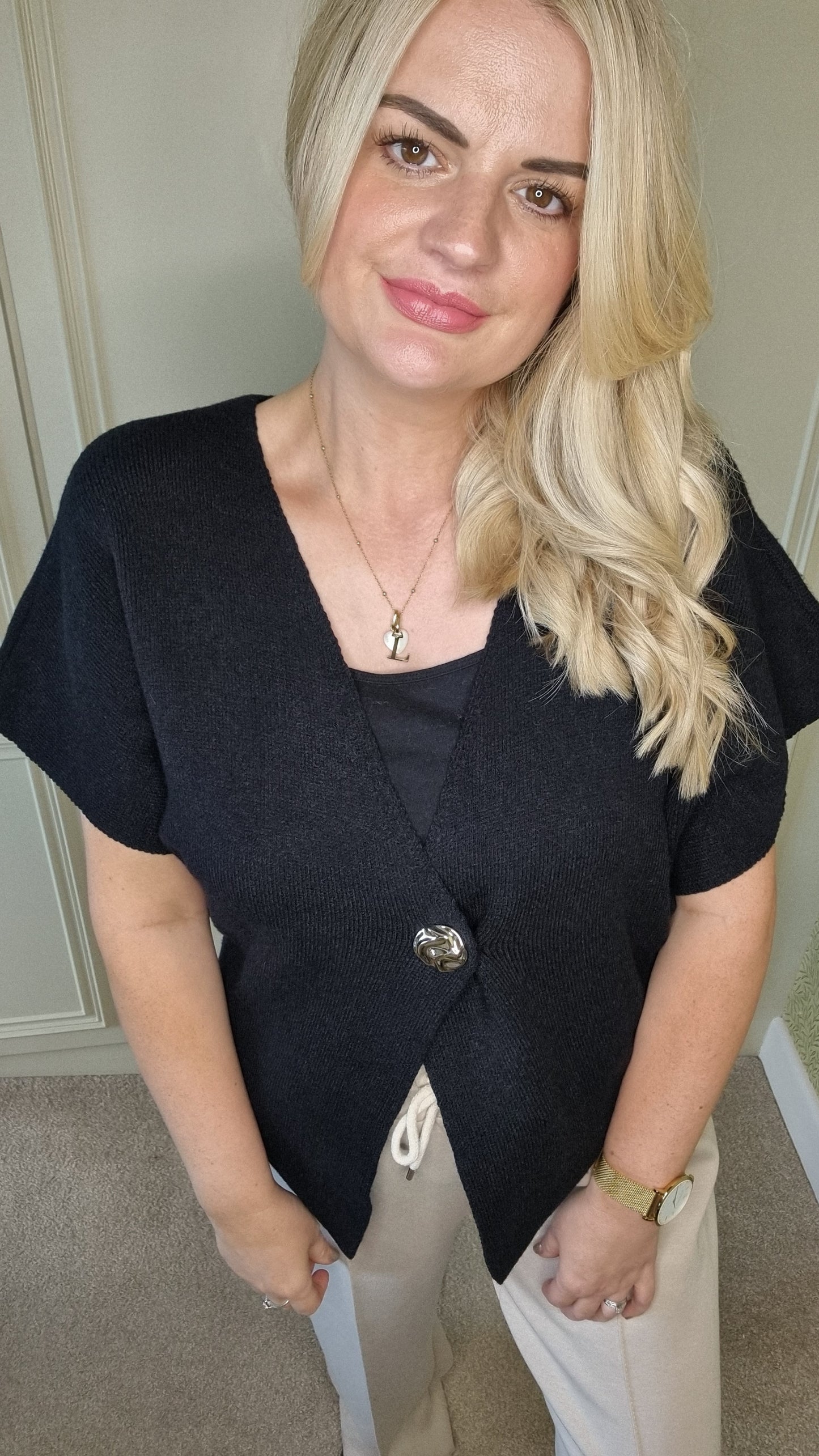 EVELYN GOLD BUTTON SHAWL TOP