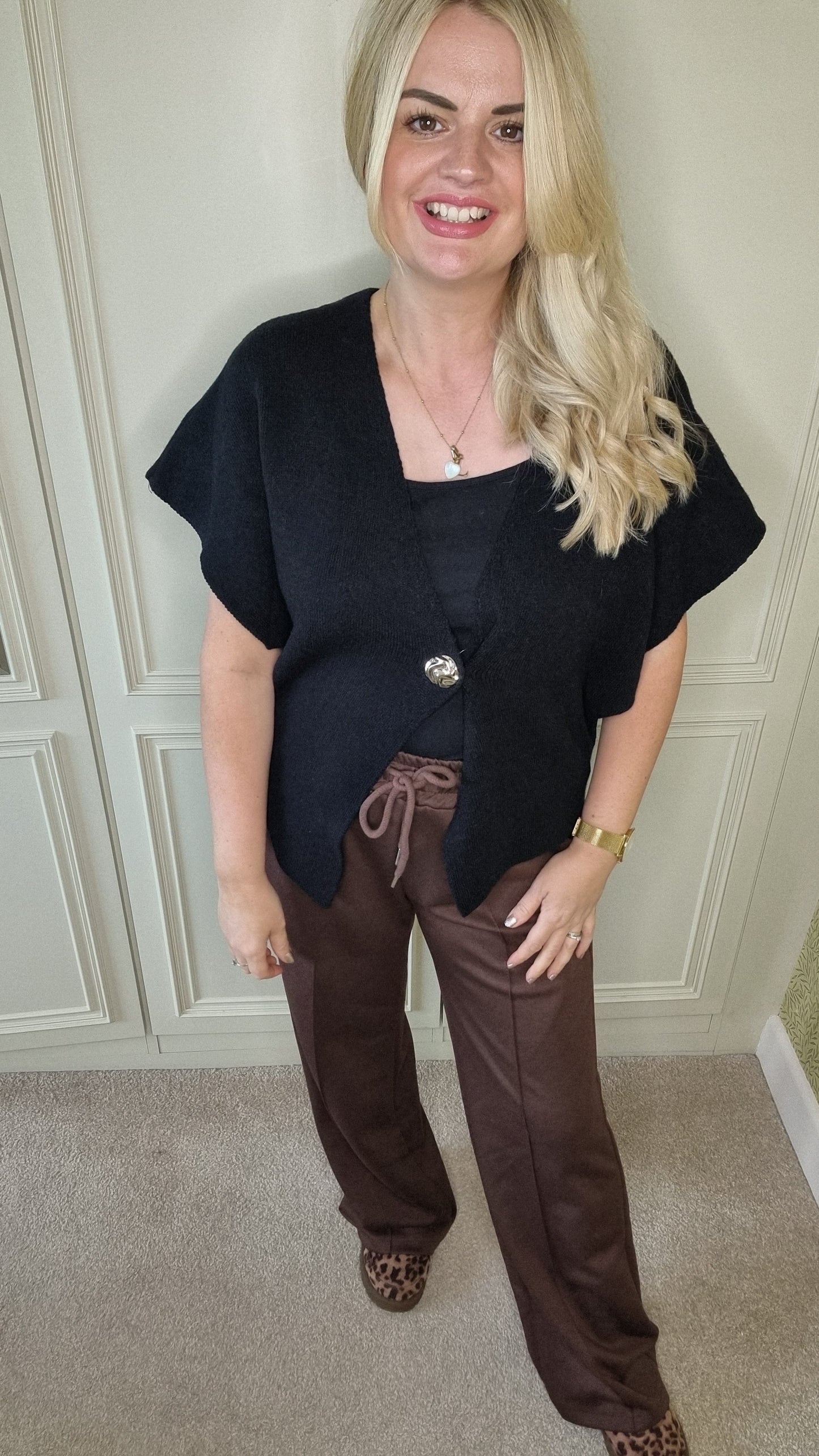 EVELYN GOLD BUTTON SHAWL TOP