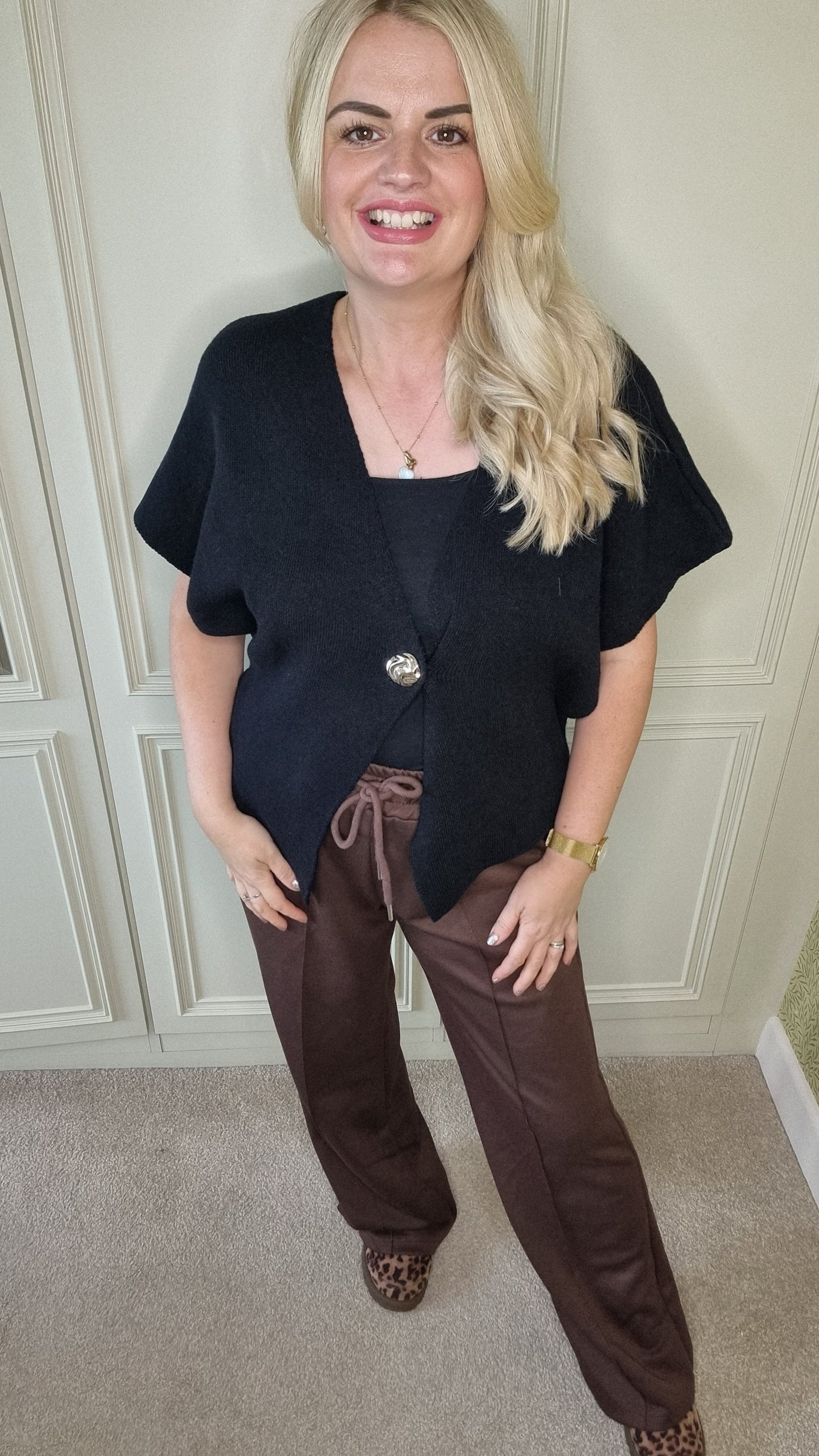 EVELYN GOLD BUTTON SHAWL TOP