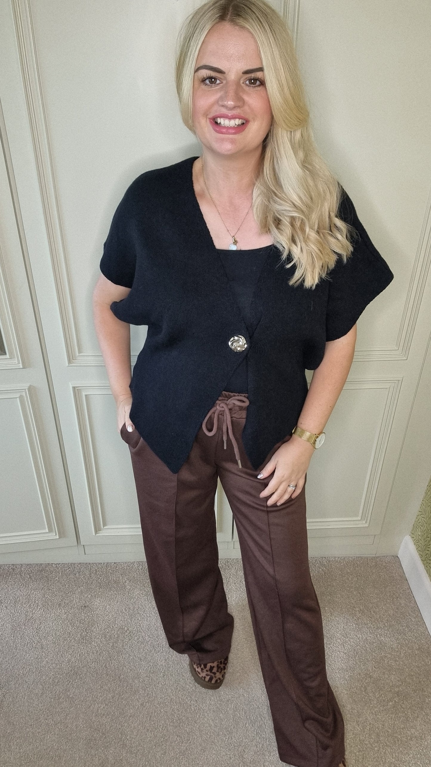 EVELYN GOLD BUTTON SHAWL TOP