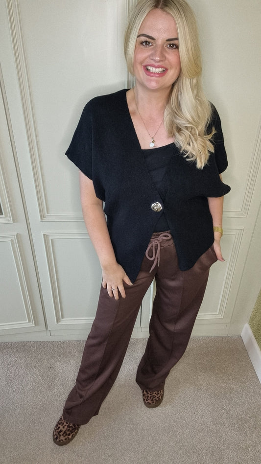 DANA WIDE LEG SEAM FRONT JOGGERS - BROWN