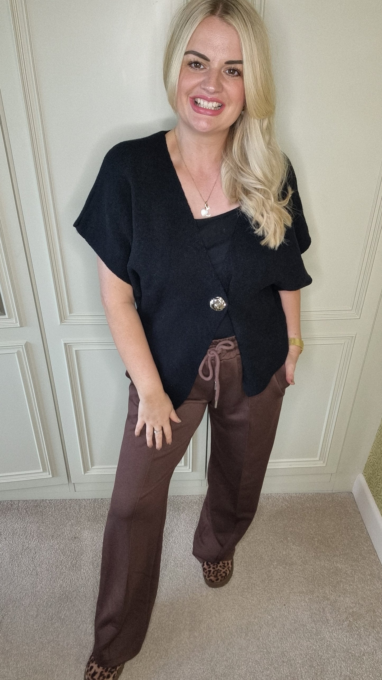 EVELYN GOLD BUTTON SHAWL TOP