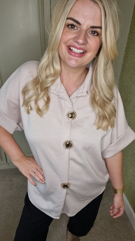 CLAUDIA GOLD SUN BUTTON LOOSE SHIRT - MOCHA