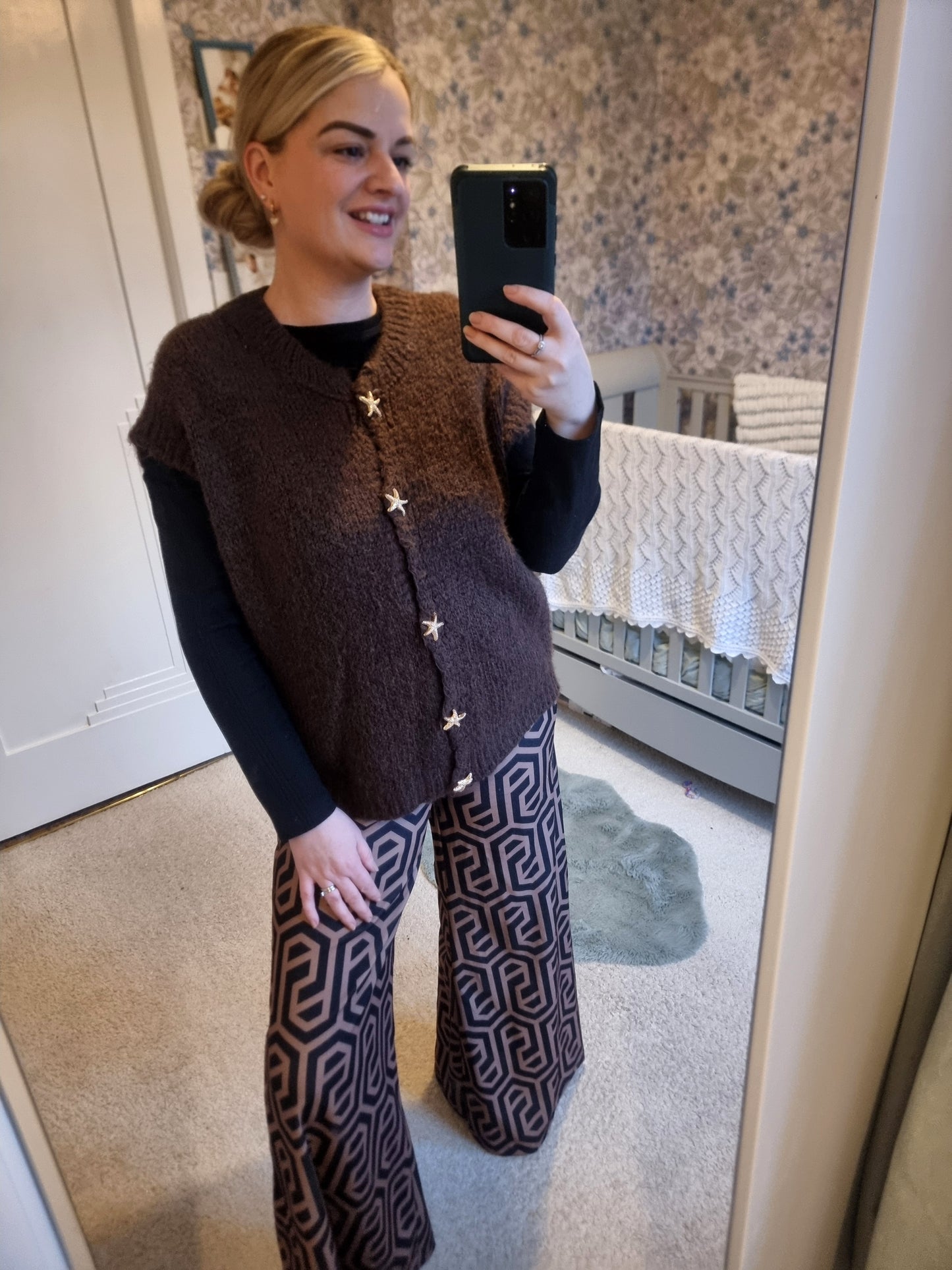 CLELIA STARFISH GOLD BUTTON FLUFFY WAISTCOAT - BROWN
