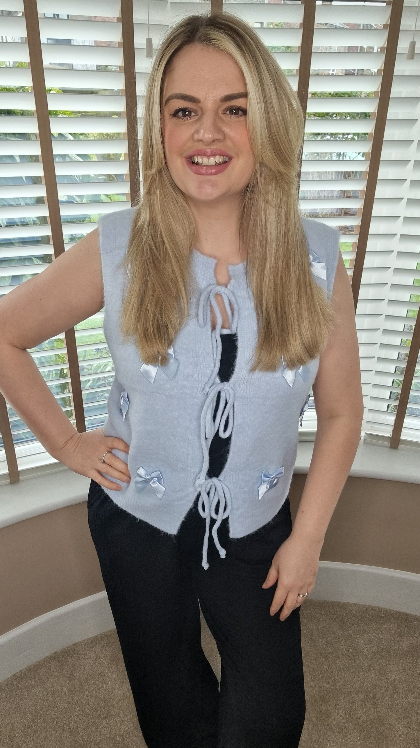 LIESEL SATIN BOW WAISTCOAT - BABY BLUE