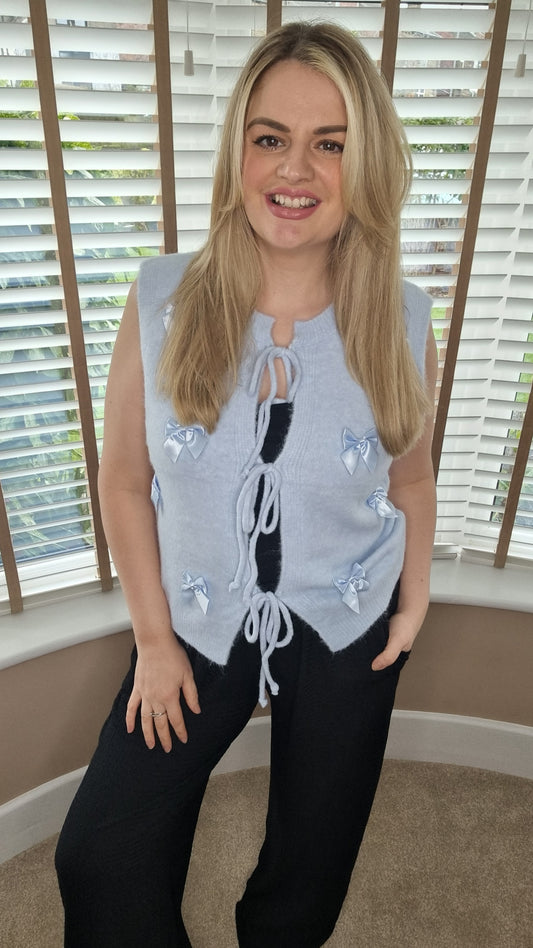 LIESEL SATIN BOW WAISTCOAT - BABY BLUE
