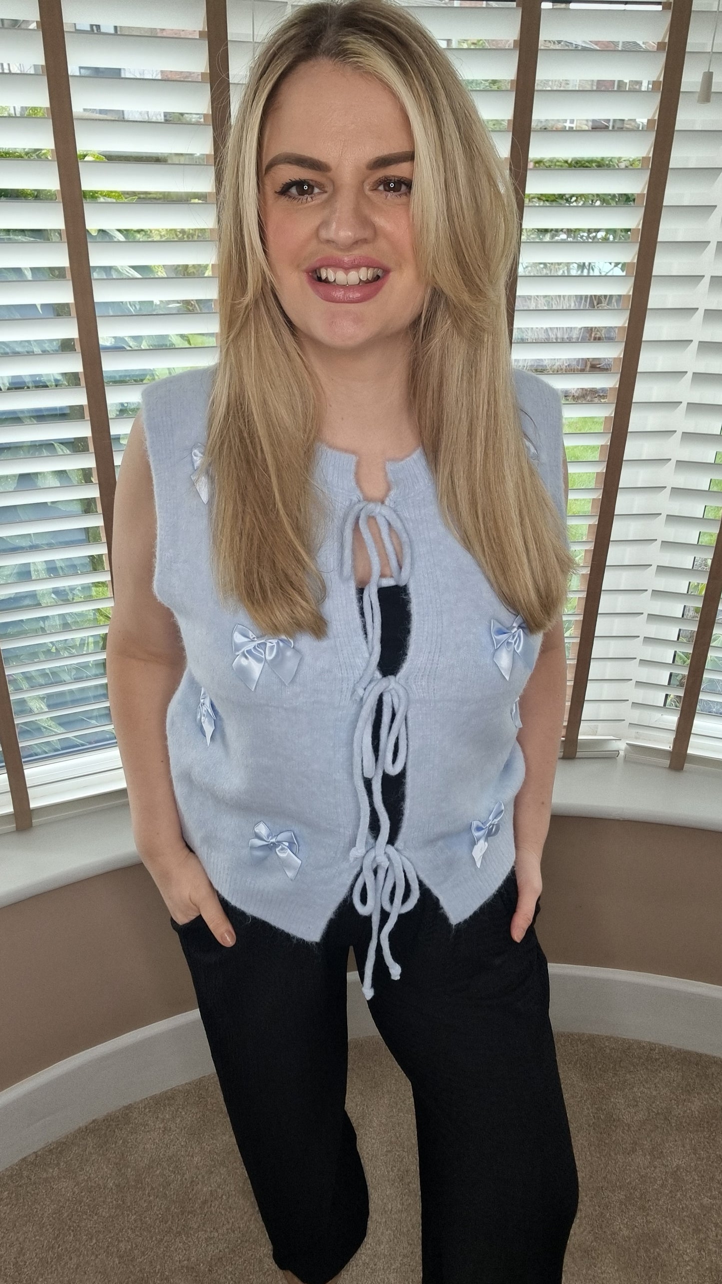 LIESEL SATIN BOW WAISTCOAT - BABY BLUE