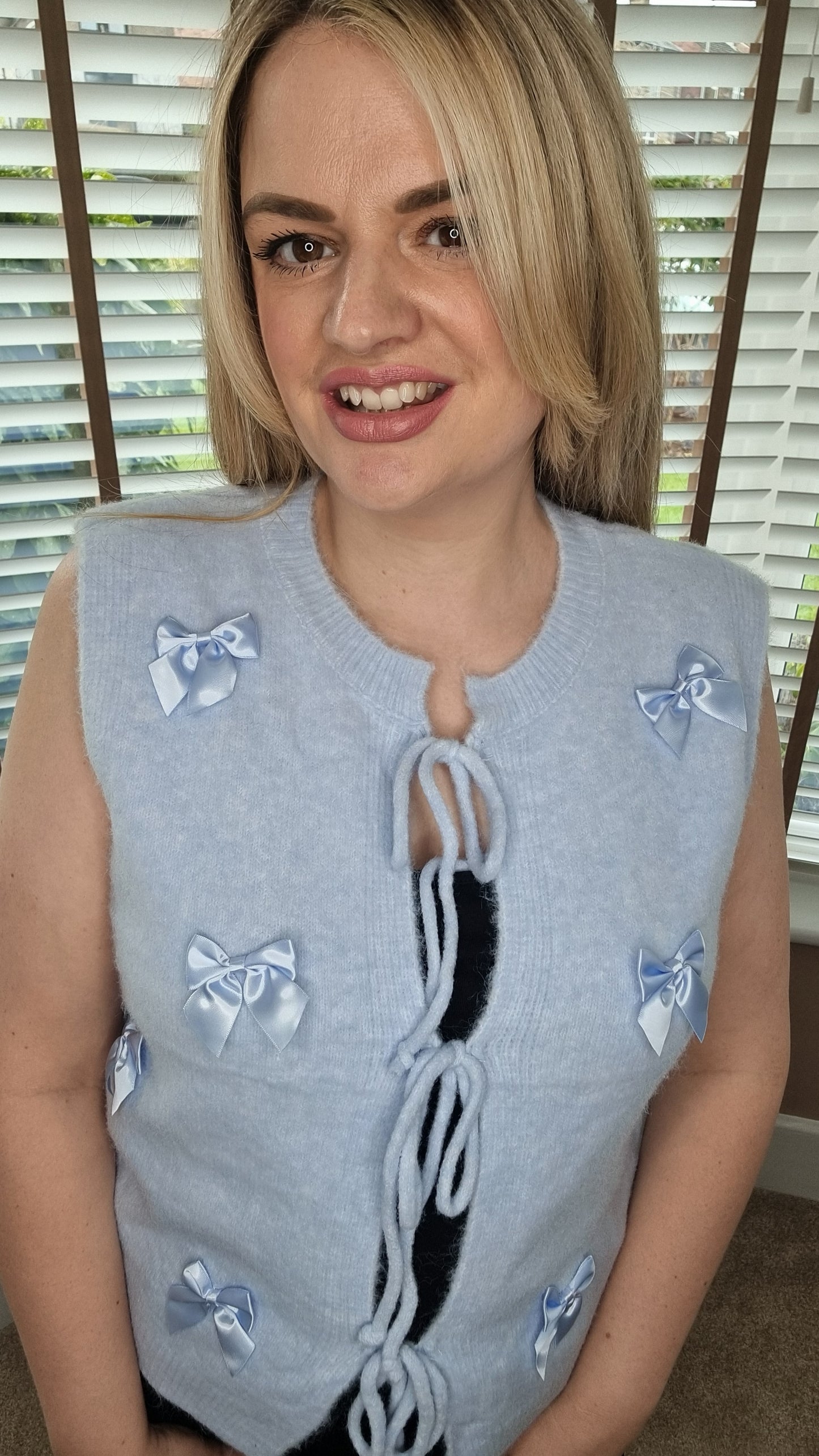 LIESEL SATIN BOW WAISTCOAT - BABY BLUE