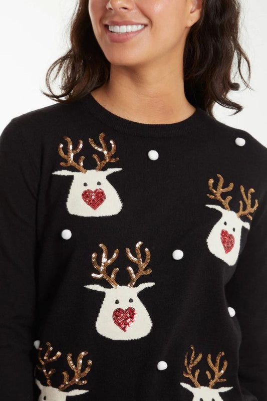 RUDOLF SEQUIN CHRISTMAS JUMPER